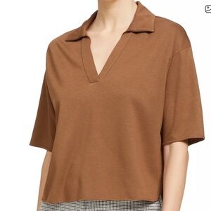 Theory Brown Viscose Crop Polo Top Size S Made in Portugal